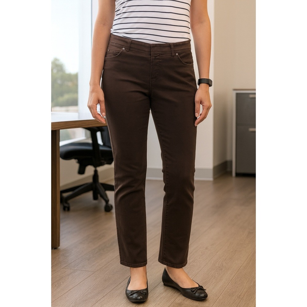 Kim Rogers Womens Size 12 Brown Pull On Casual Pants‎ Elastic Waist Trousers